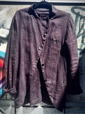 Rare Vintage Women's Asymmetric Aubergine Linen Jacket by Hannes Roether